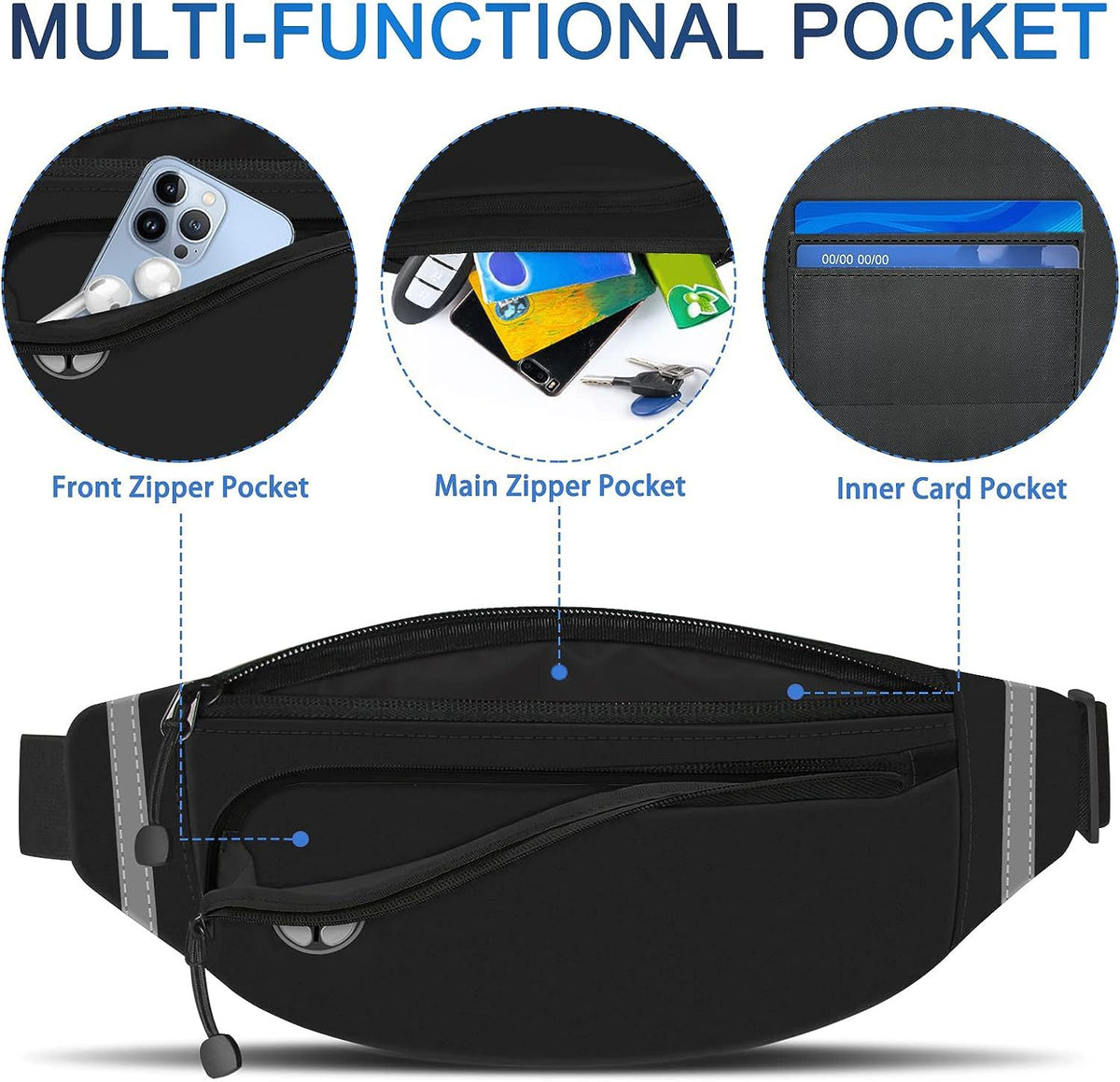 black polyester running waist pack,custom,detail