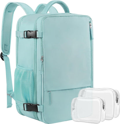 sky blue lightweight travel backpack with storage pouches