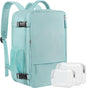 sky blue lightweight travel backpack with storage pouches