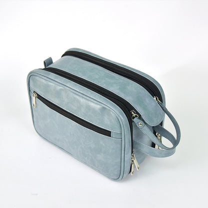 sky blue pu cosmetic bag organizer for makeup and toiletries