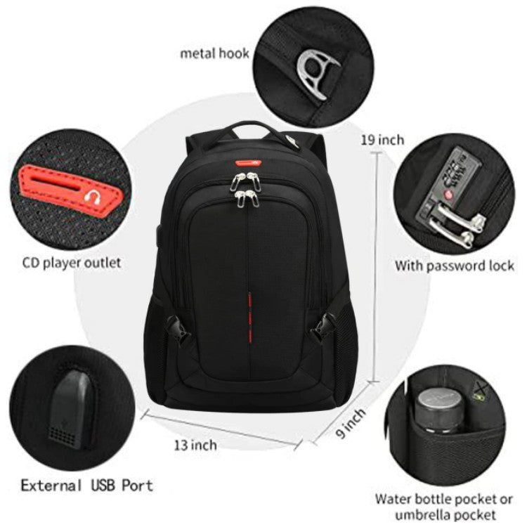 smart backpack 19 x 13 x 9 inches with password lock usb port metal hook and water bottle pocket