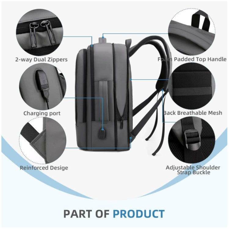 smart backpack with usb charging port dual zippers and breathable mesh back support