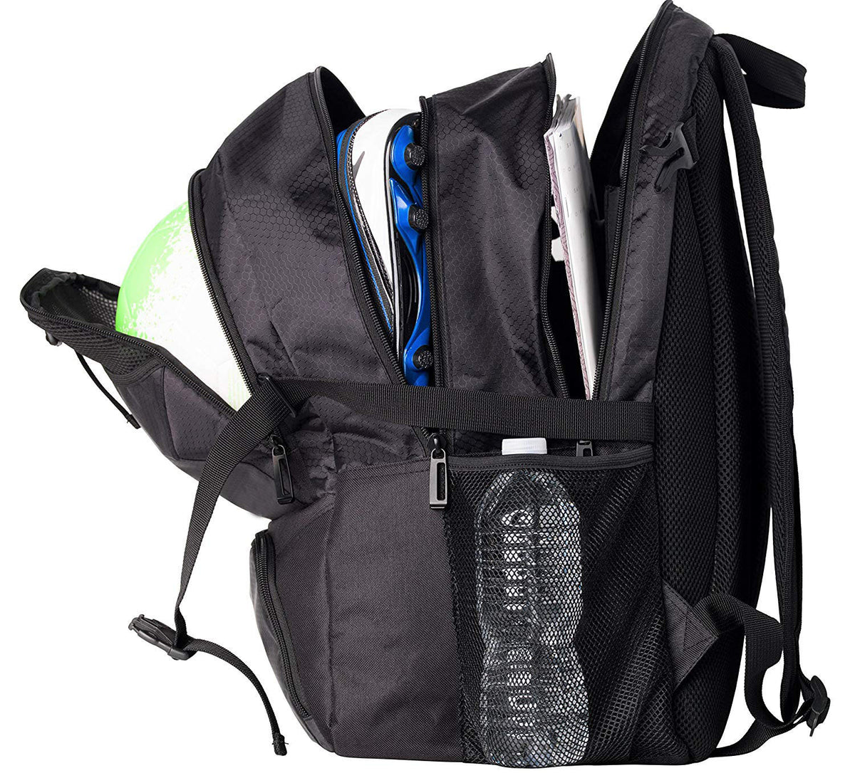 soccer ball holder backpack with separate sports storage compartment