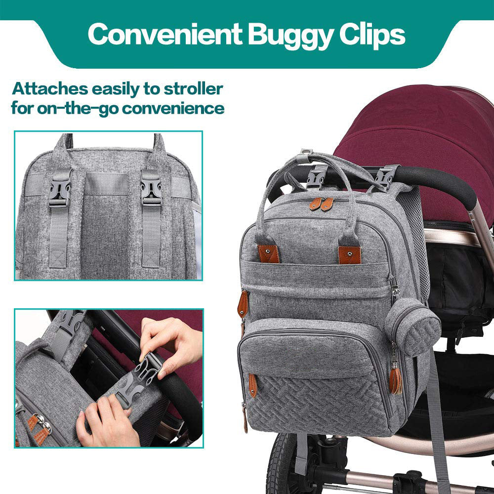 backpack diaper bag with stroller clips attachment