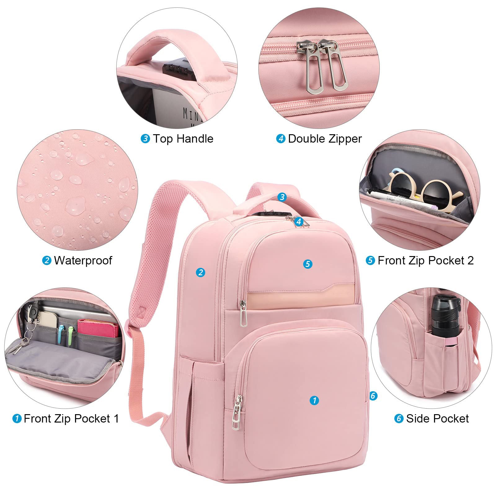 pink polyester fanlosn gril student school backpack,custom,detail 02