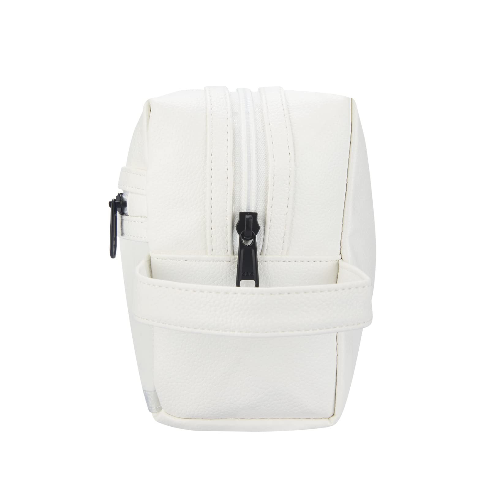 white waterproof cosmetic bag side view for custom wholesale orders
