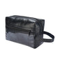 black waterproof cosmetic bag with leather-look finish front view