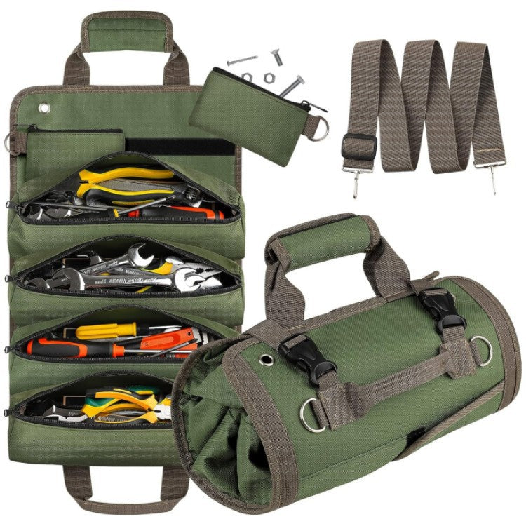 green polyester fanlosn roll up tool bag,custom,front