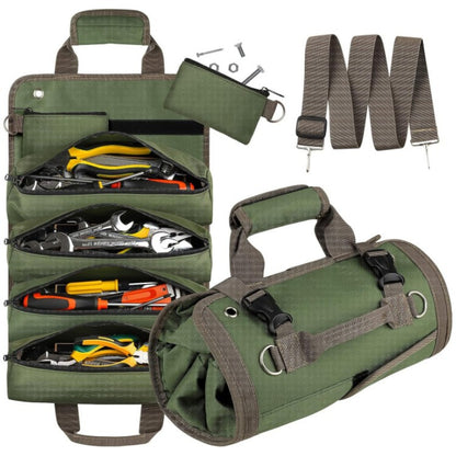 green polyester fanlosn roll up tool bag,custom,front