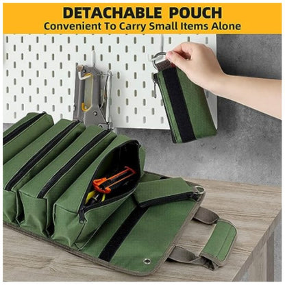 green polyester fanlosn roll up tool bag,custom,inner