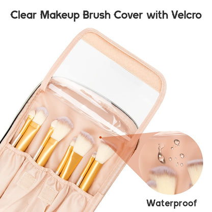 transparent makeup brush cover protecting cosmetic brushes inside bag