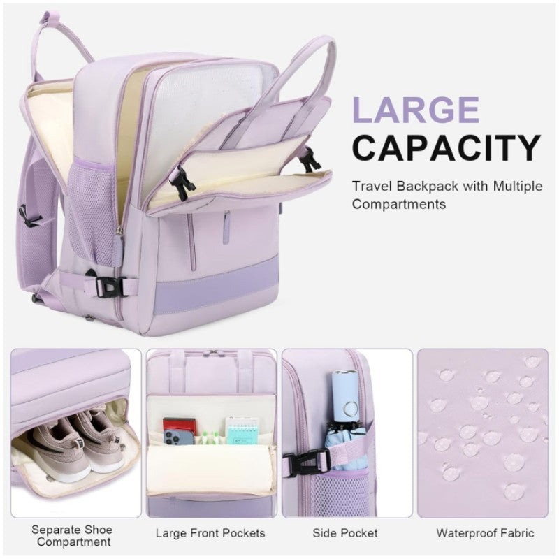 travel backpack with separate shoe compartment and waterproof fabric design