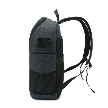 travel camera backpack with side pocket and padded shoulder straps