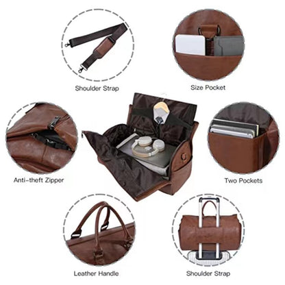 brown pu travel garment bag,custom,detail