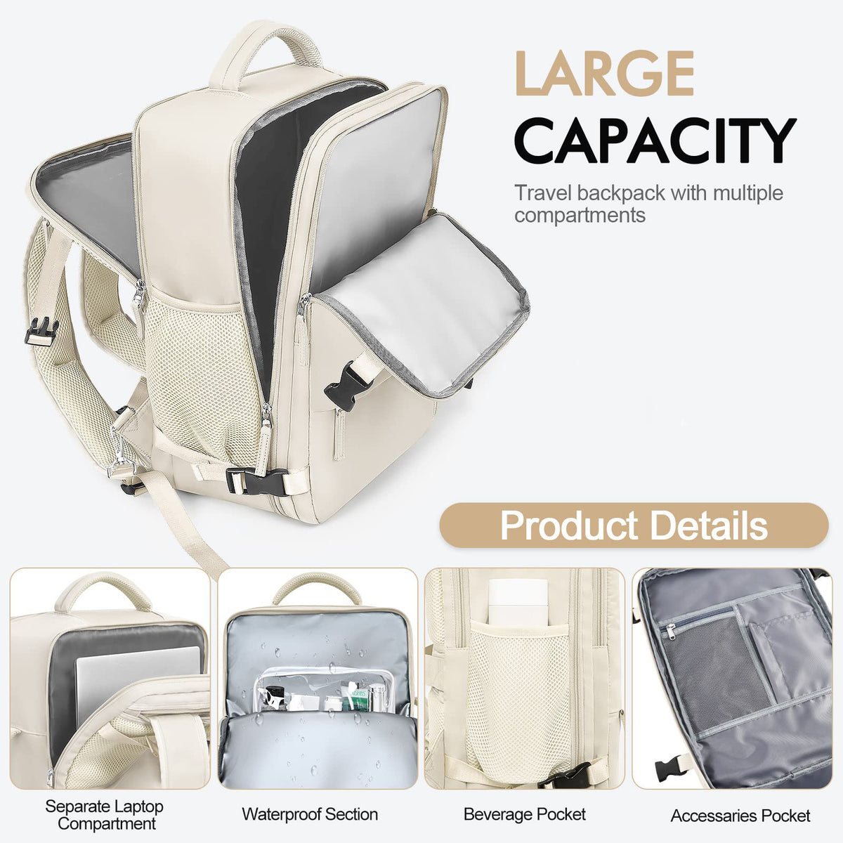 travel laptop backpack with separate laptop compartment water-resistant section beverage pocket and accessories pocket