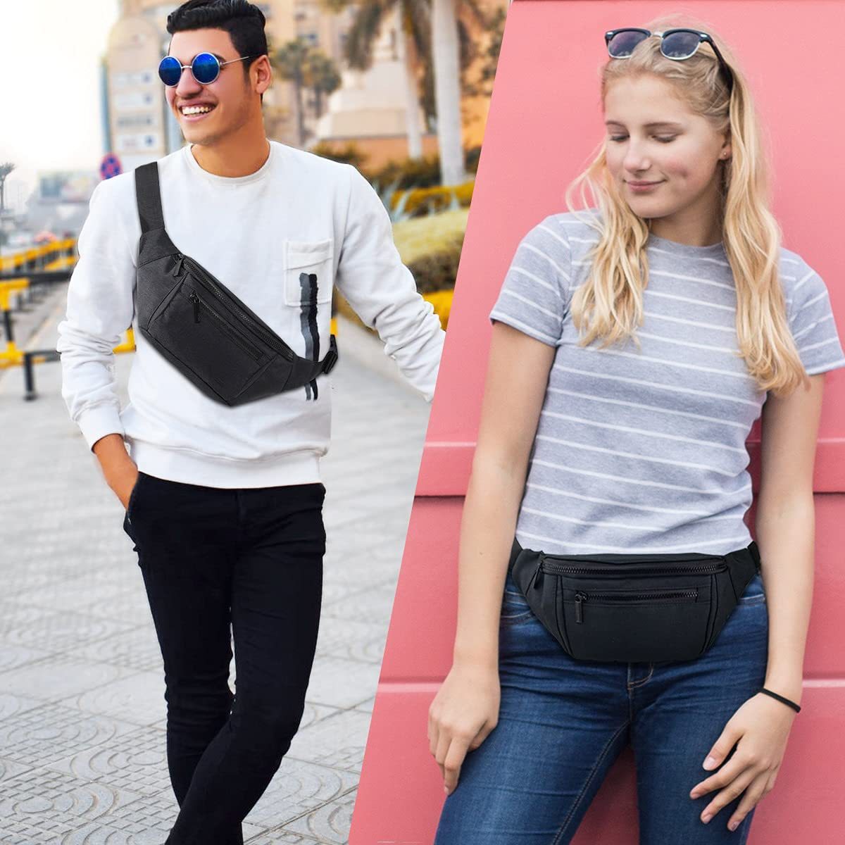 black 600d polyester unisex waist bag,custom,model display 2