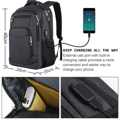 usb charging backpack with external port and business travel size