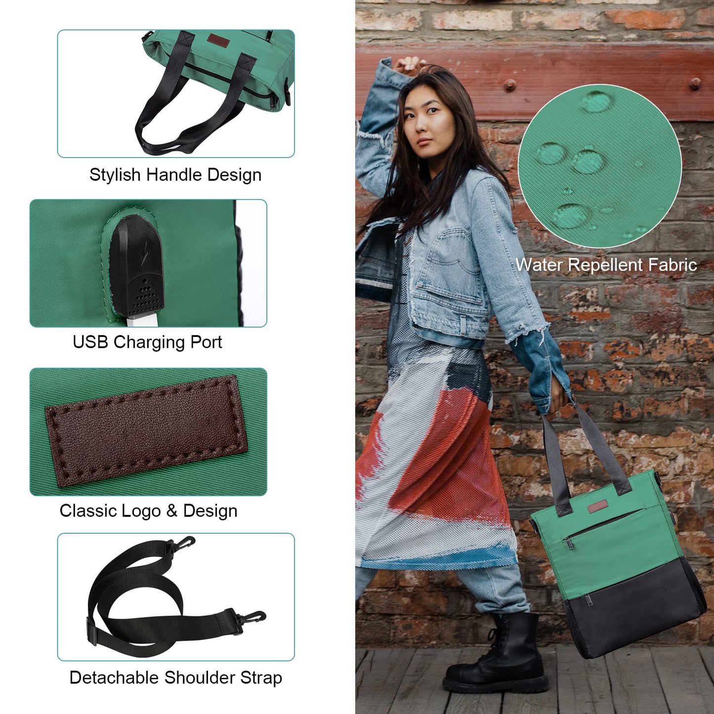 usb charging laptop backpack with water resistant fabric and detachable shoulder strap