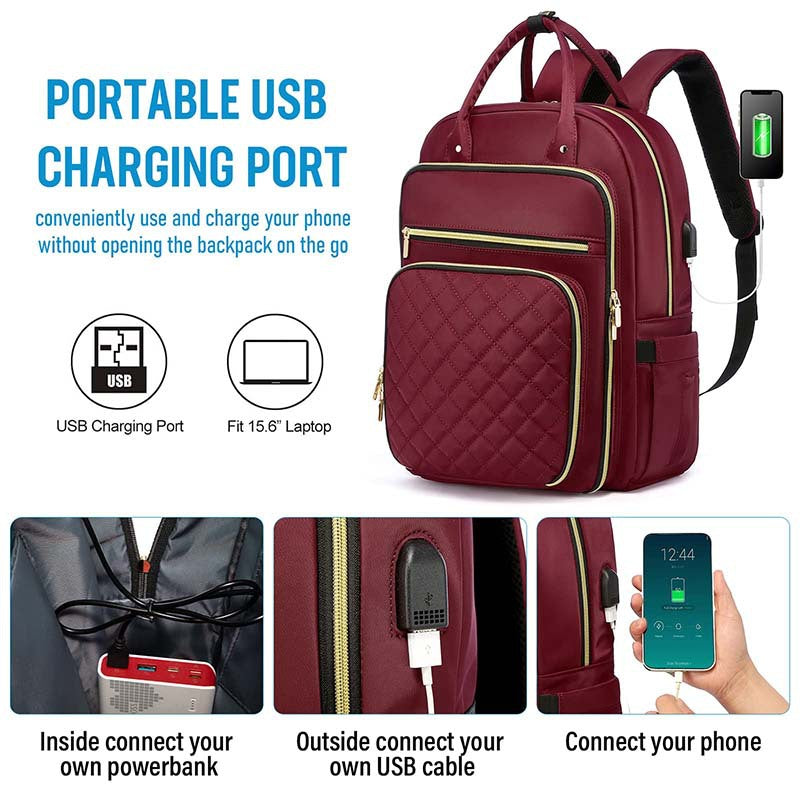 women's laptop backpack with external usb charging port