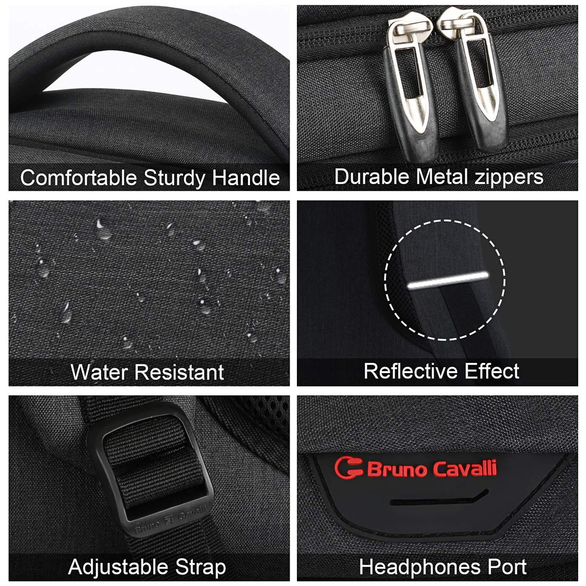 water resistant backpack with durable zippers reflective strip and adjustable straps