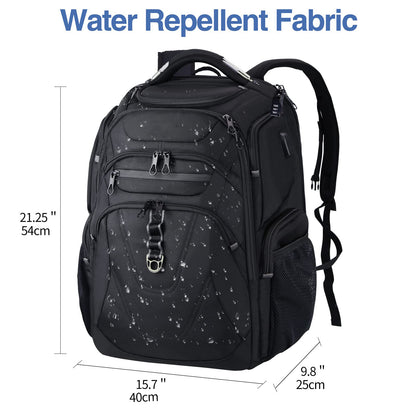 water resistant black travel backpack with large capacity design