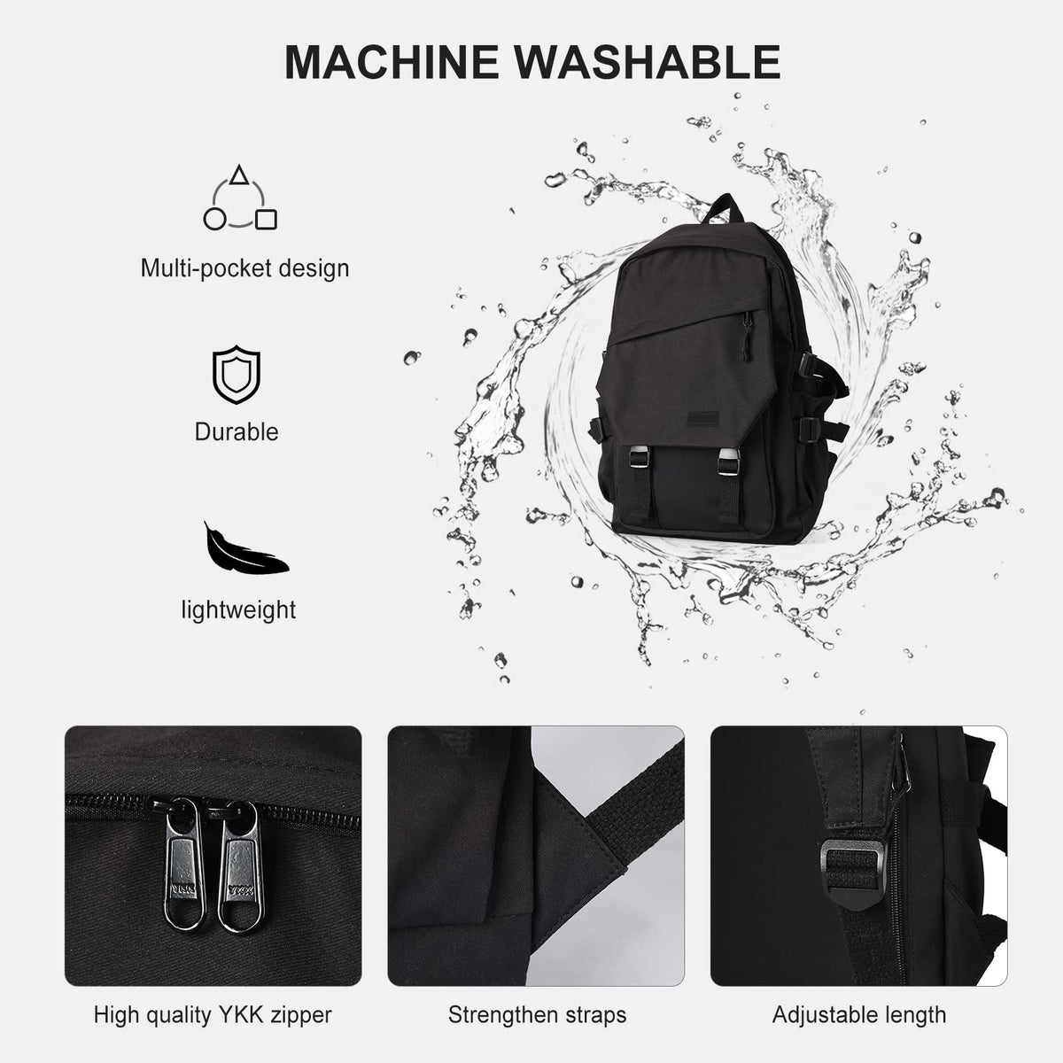 water resistant school backpack with durable zipper and straps