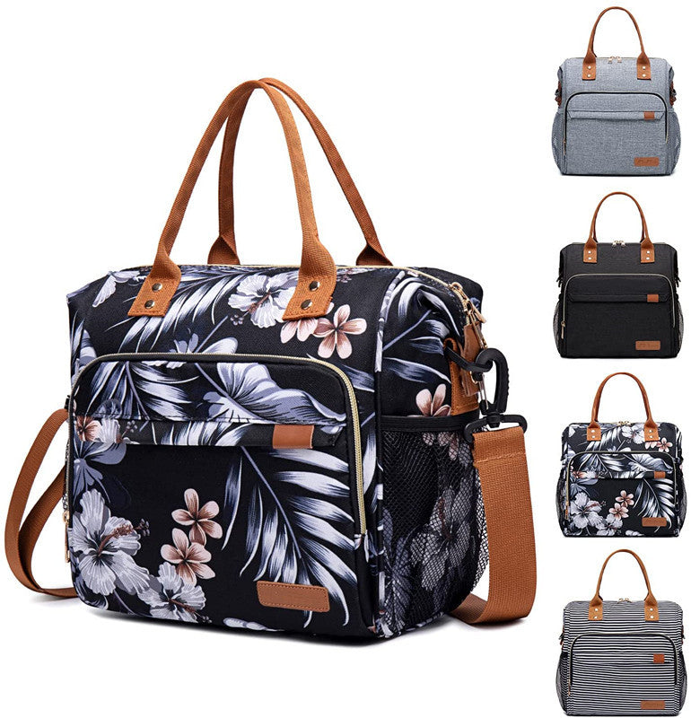 leaves print oxford waterproof insulated lunch bag,custom,front