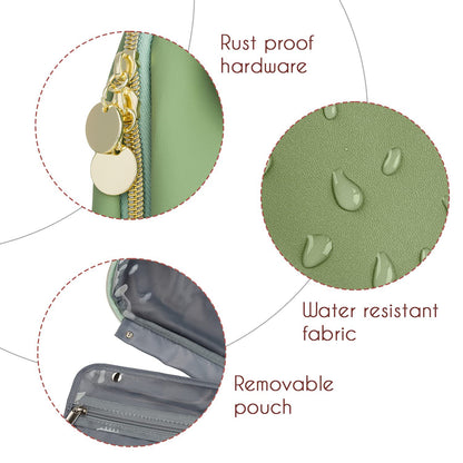 Water resistant PU material detail of custom cosmetic bag for travel use