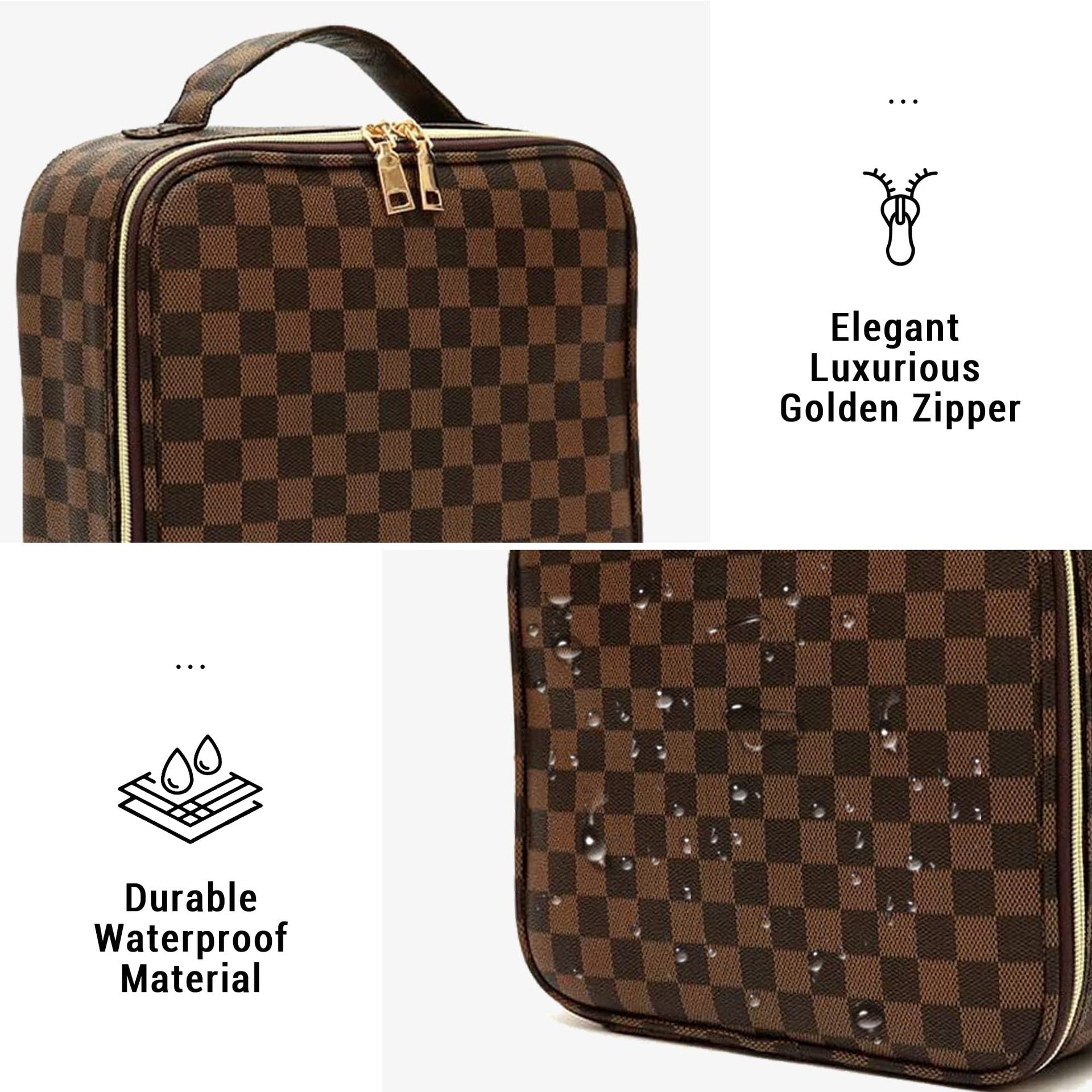 waterproof pu cosmetic organizer with durable checkerboard surface