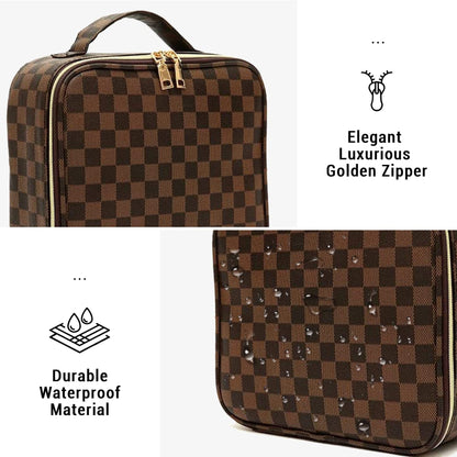 waterproof pu cosmetic organizer with durable checkerboard surface