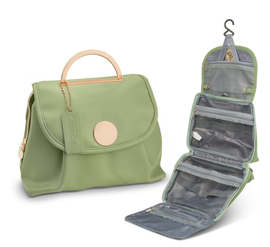 Waterproof PU hanging toiletry bag with multiple compartments for travel makeup organization