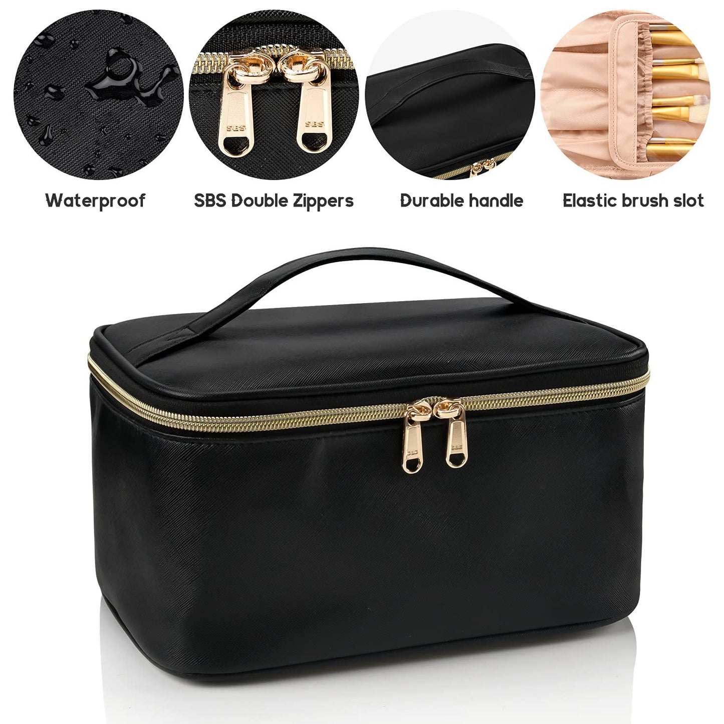waterproof pu leather cosmetic bag with smooth zipper design