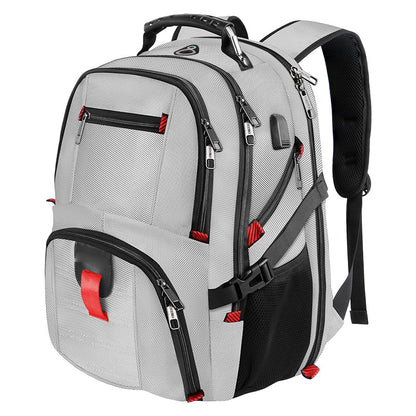 white laptop backpack with waterproof fabric and multiple compartments