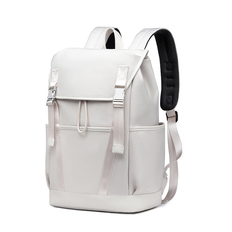 white oxford fabric backpack with drawstring closure