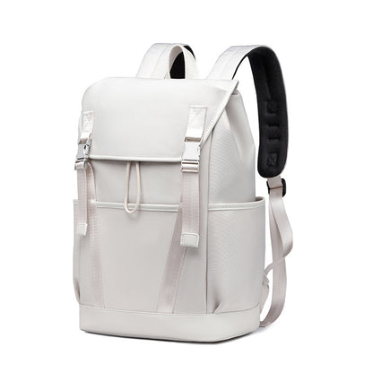 white oxford fabric backpack with drawstring closure
