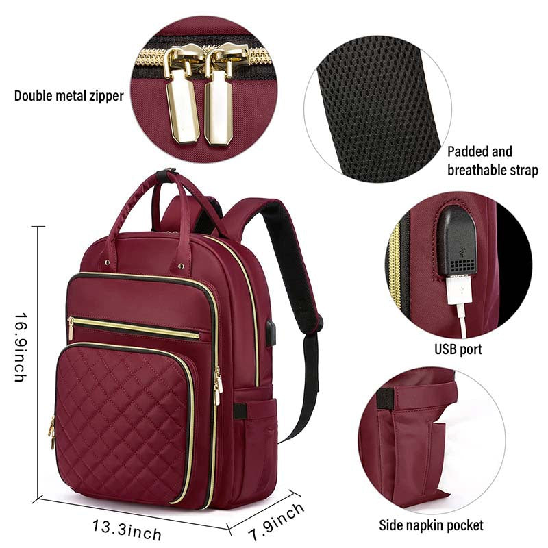 women's laptop backpack with usb port breathable straps and multiple pockets