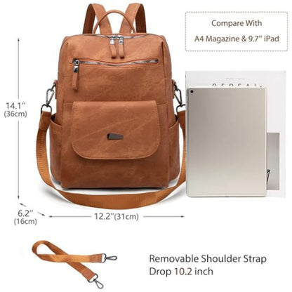 womens pu leather backpack size with tablet and a4 magazine capacity