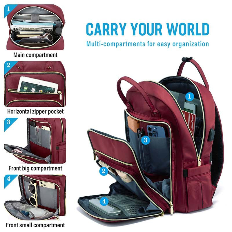 women's work backpack with multi compartment organization for laptop and accessories