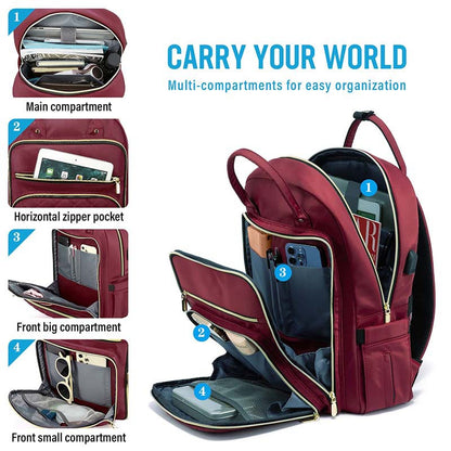 women's work backpack with multi compartment organization for laptop and accessories