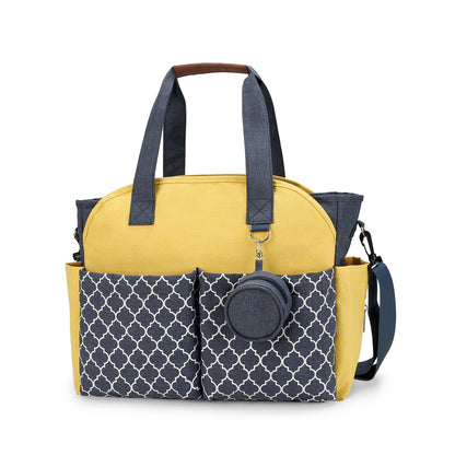 yellow geometric diaper bag tote for baby essentials
